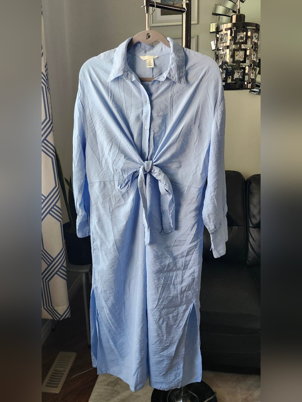 H&M Light Blue Maxi Shirt Dress with Front Tie